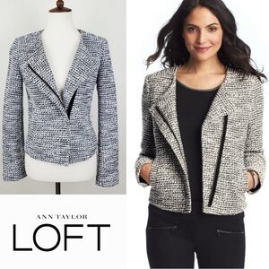 LOFT Women's Black and White Tweed Zip Jacket 6